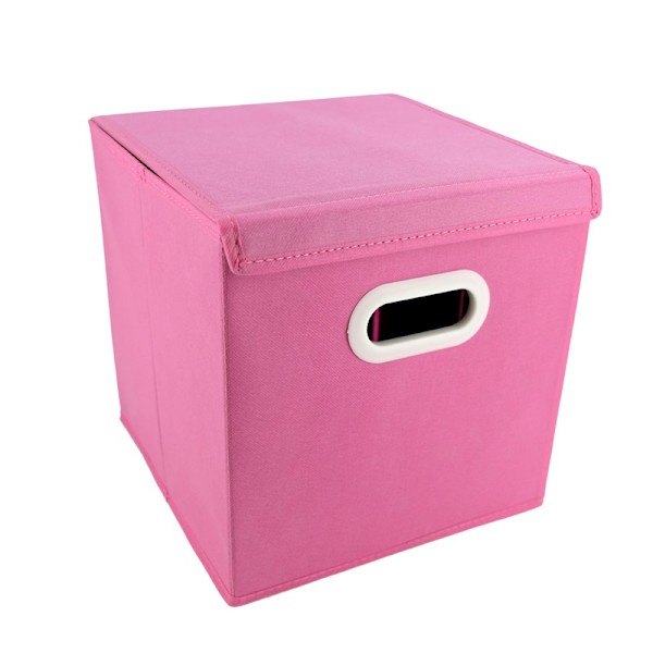 Collapsible Fabric Organizers Stackable Dustproof Folding Storage Box with Lid for Home Bedroom Office Pink