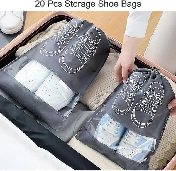 12-pack reseskoväskor, andningsbara resväskor, bärbara dammtäta med transparent fönster (svart, 2736 cm)