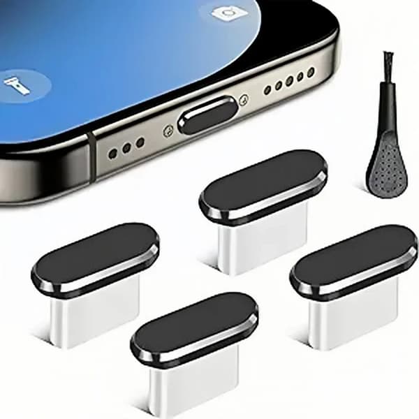 4-pack USB-C dammpluggar med rengöringsborste för smartphones Black