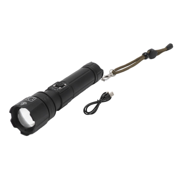 LED Ficklampa 5 Lägen Justerbart Fokus Uppladdningsbar Campingficklampa för Vandring Promenader Resor 7000LM