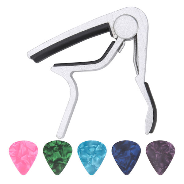 1 st Gitarr Capo 5 st Celluloid Plektrum Zinklegering Stränginstrument Reparationstillbehör (Silver)