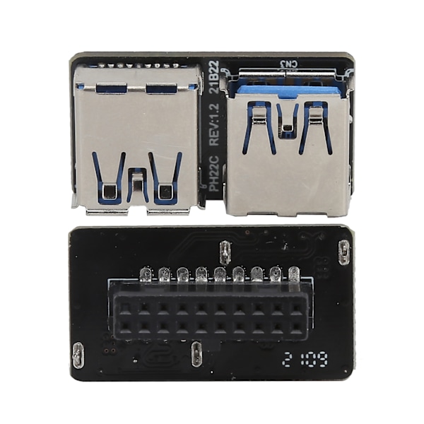 20-nastainen USB 3.0 -adapteri 19-nastainen jakaja-muunnin 2-porttinen A-naarasliitin emolevy
