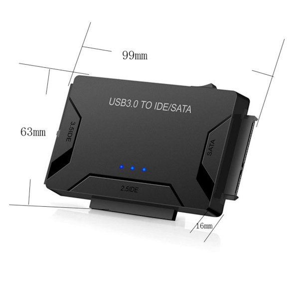 USB 3.0 till intern hårddiskadapter för 2,5\"/3,5\" SATA HDD/SSD och IDE-hårddiskar