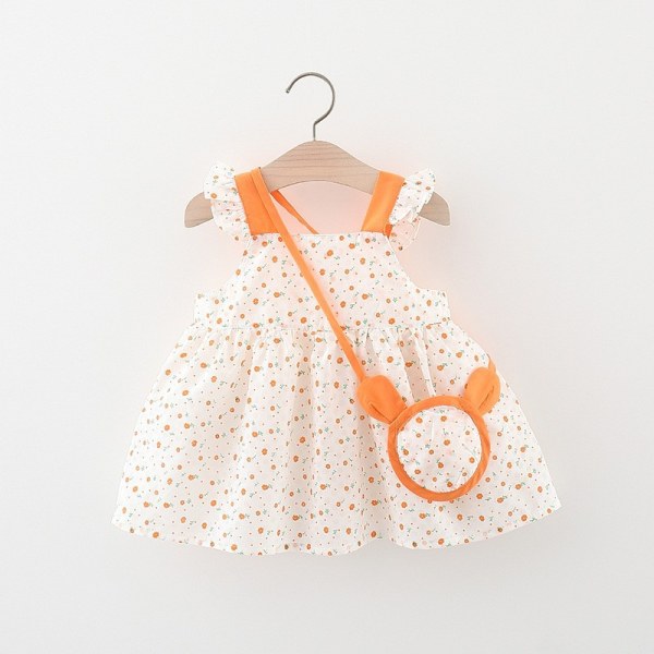 Sommer Newborn Kjole Mode Strandblomster Kjoler+taske orange height 80cm