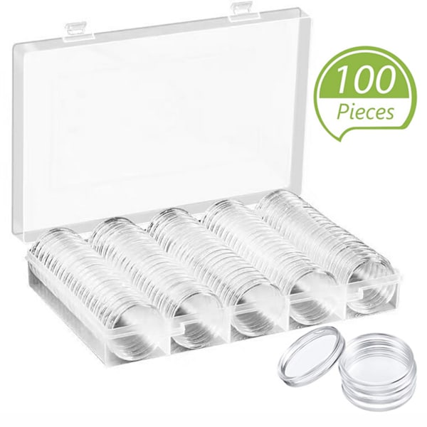 100pcs 30 mm Coin Capsules with Storage Organizer Box for Coin Collection Supplies