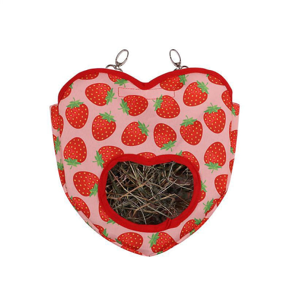 Strawberry Love Hay Bag - Hängande matnings- och förvaringsväska för kanin, marsvin, chinchilla, hamster, smådjur