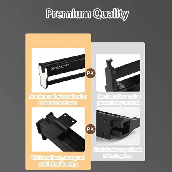 Extendable Clothes Rail, Extendable Trouser Hanger, Extendable Trouser Rack, Mirror Handle, Buffer Rail, Top-Mounted Rail, for Wardrobe
