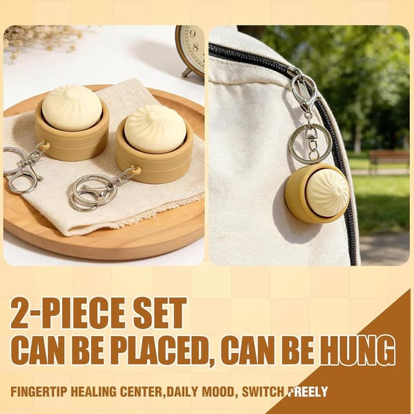 Dumpling-nøglering, Dumpling Fidget-legetøj, Sødt 3D-printet sensorisk kliklegetøj, Sjov nøglering til angst- og stresslindring (2 dele) B