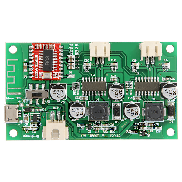 2x6W Bluetooth Effektförstärkarkort DC 5V/3.7V Litiumbatteri med Laddningshantering HF69B