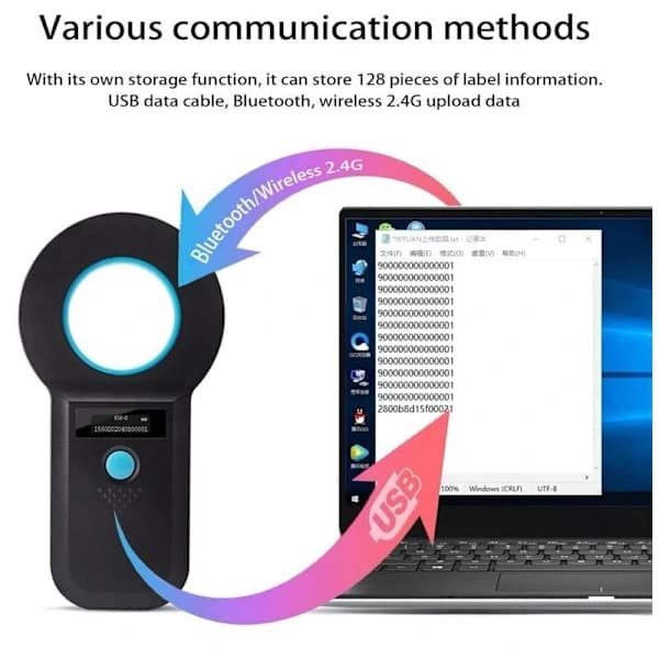 Pet Chip Reader, Chip Detector, RFID Chip Reader Scanner 134.2KHz/125KHz Portable Chip with Display Compatible with ISO11784/11785/FDX-B/EMID Reader