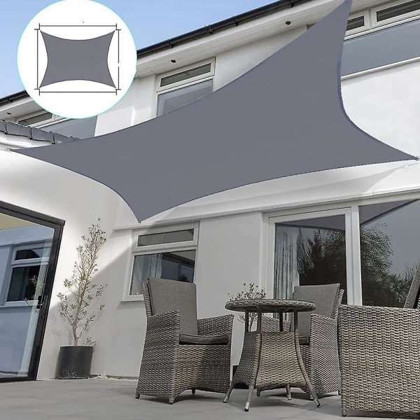 Antrasitt UV-beskyttet rektangulært skyggeseil 2m x 2m for uteplass, camping, utendørs hage