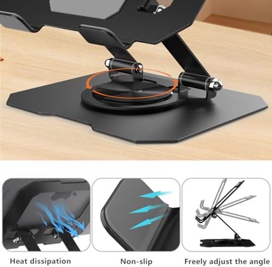 Justerbart tabletstativ 360° – Sammenklappelig iPad-holder til skrivebord – Drejeligt skærmstativ til tablets, mobiltelefoner og Switch
