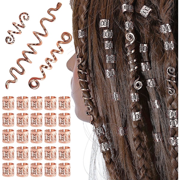 28st roséguld hårspiral smycken Viking Style Justerbara Hårmanschetter Skägg Hår Tube Pärlor Metall Dreadlocks Viking Hårpärlor Spiralspolar för män