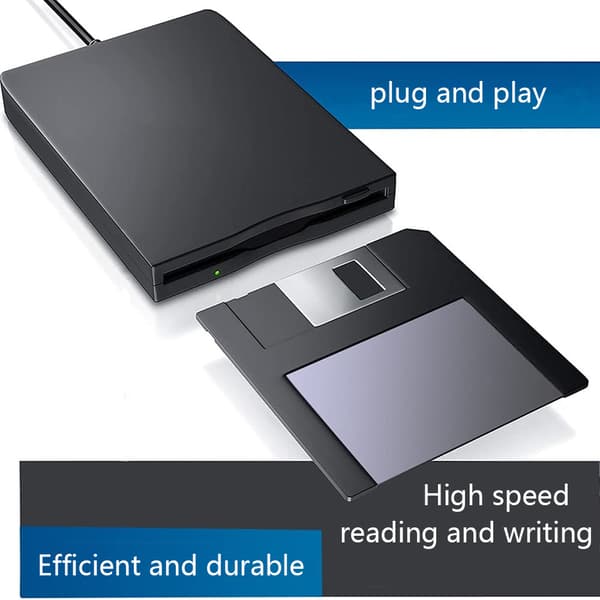 Bærbar diskettedrev, kompatibel med 1,44 MB disketter til læsning og skrivning af data. Eksternt USB-diskettedrev