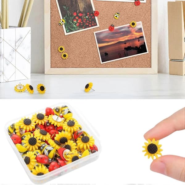 Blomstermotivknapper, kork, opslagstavle, 30 stykker