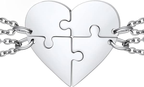 Titanium and Steel Heart Necklace: Multi-leaf Mounted Heart Necklace - Silver, 4-leaf