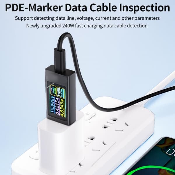 USB spændingstester, voltmeter, amperemeter, understøtter PD3.1 hurtigopladningsprotokol