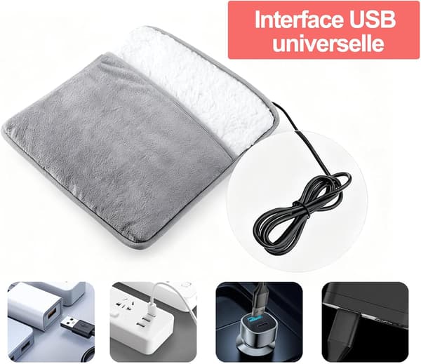 USB foot warmer, soft, fluffy and comfortable, easy to use, provides continuous warmth, perfect for tired feet, stylish and practical design