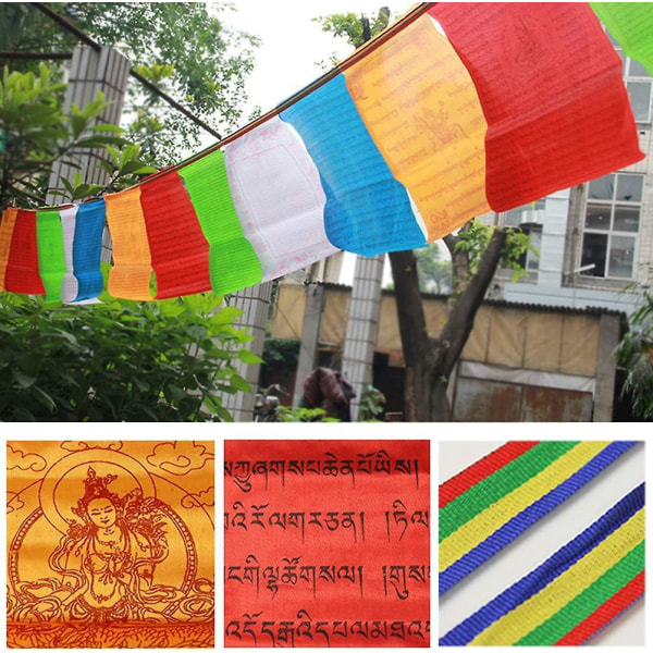 2 pakkaus 7 m Tiibetin buddhalainen rukouslippunauha ulkokäyttöön