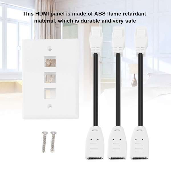 HDMI Kopplingsstycke Skydd Audio Video HDTV Väggplatta Panel Med Kabel (3 HDMI)
