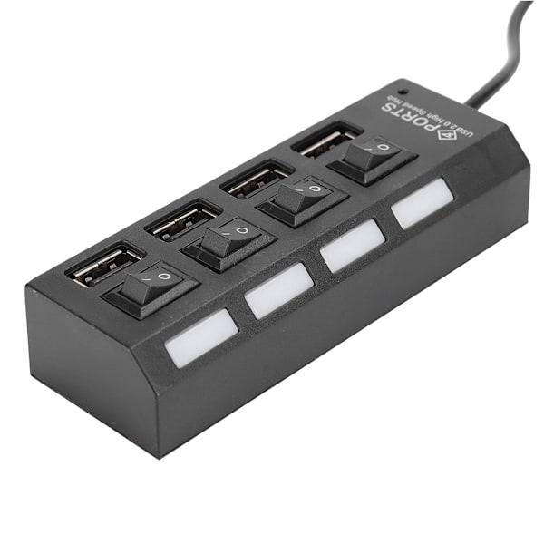 Multiport USB2.0 HUB 4 Porttia Nopea USB-jakaja-adapteri PC-pöytäkoneelle Kannettava tietokone 4 Porttia Musta