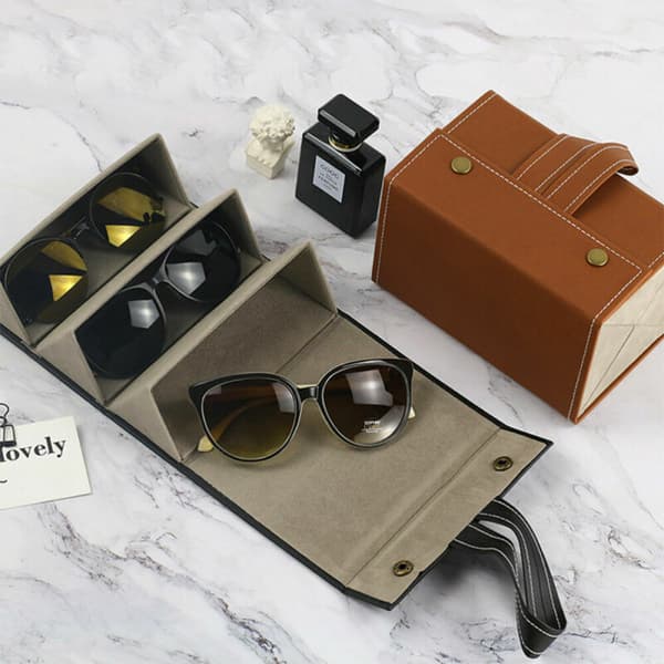 Multi-slot Sunglasses Organizer Case Foldable Glasses Storage Box Brown Brown 3 Slots