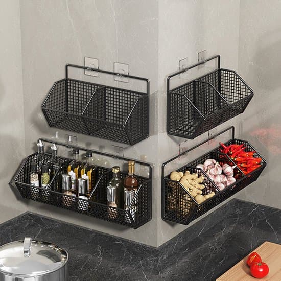 Storage Basket - Storage Baskets - Wall Mounted Wire Basket - for Kitchen Storage - Black - 1 Piece