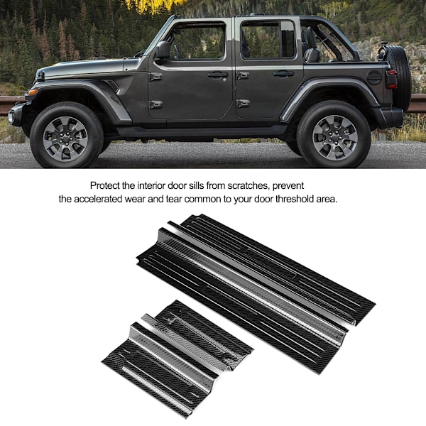 Kolfiberskyddslist för dörrtröskel, Pedalskydd, Utvändig, Passar Jeep Wrangler JL/JLU 18-19