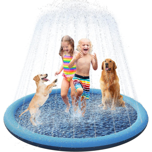 Bärbar hopfällbar hundpool med vattenspraydyna och halkfri botten, stor 150 m PVC-pool