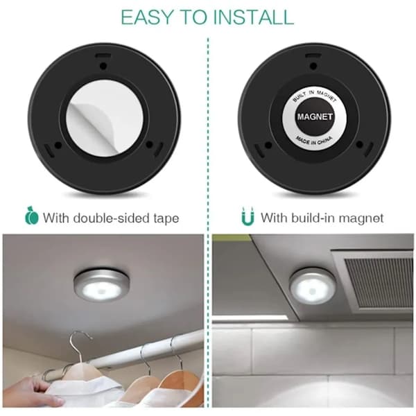 3-pakning med LED-spotlights med bevegelsessensor nattlys, sølv
