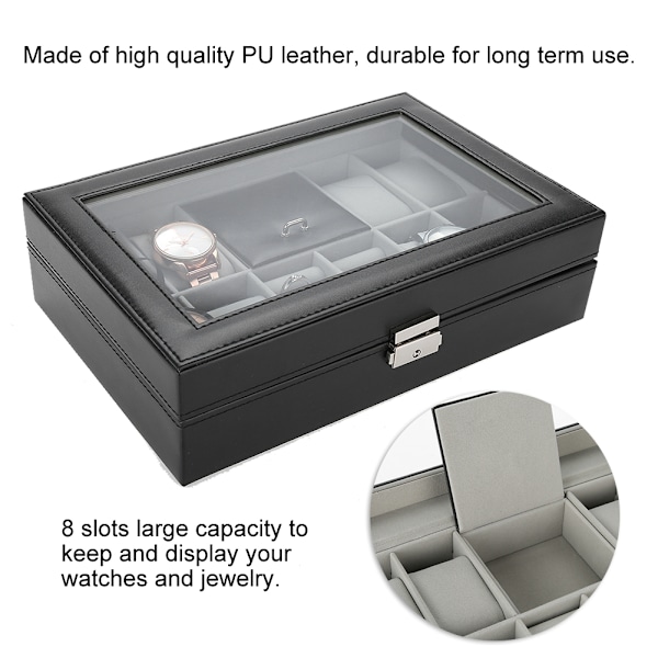 8 Slots PU Læder Ur Opbevaringssag Smykker Display Box Holder Organizer