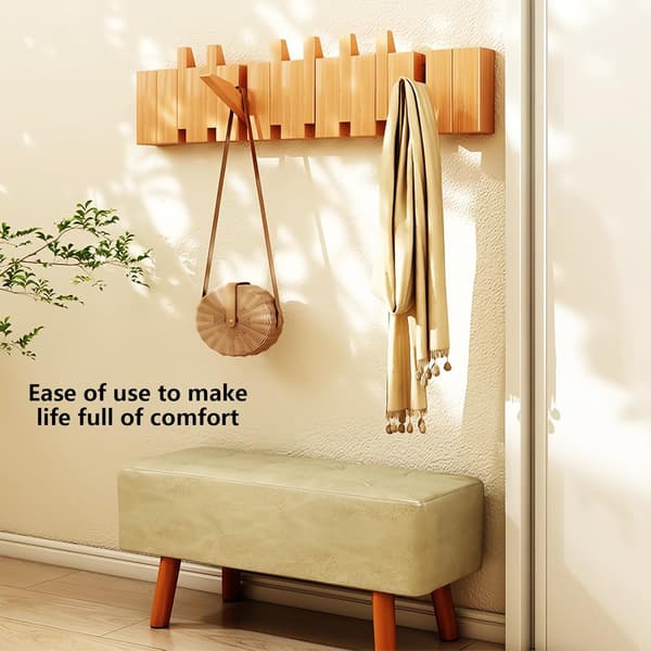 Wall Mounted Coat Rack Hooks Piano Key Hanger Natural Solid Wood Hanger Non-Woven Fabric Coat Rack for Wardrobe, Kitchen, Bedroom, Bathroom, 6 Hooks