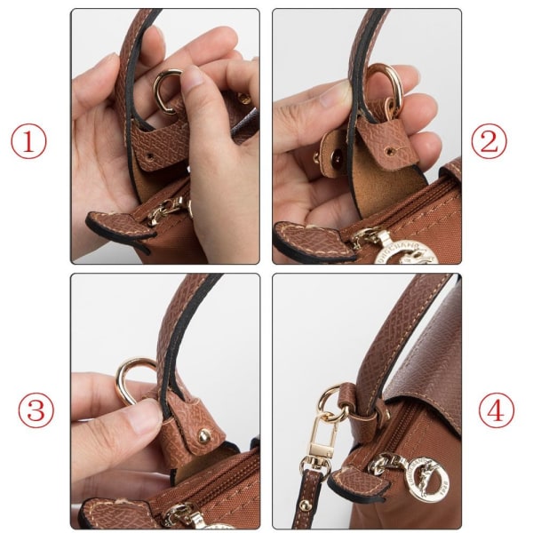 Väska Transformation Tillbehör för Longchamp mini Väska Straps Punch Free äkta läder Axelrem Crossbody Conversion Hängande spänne Brown-gold Strap