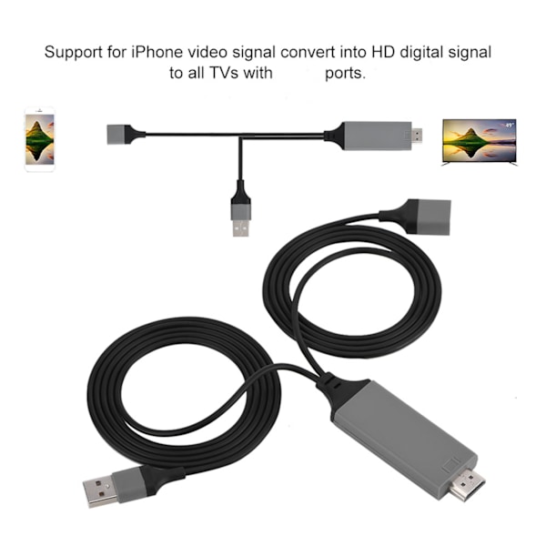 3 Farver Telefon til HDMI Kabel til IOS Interface Digital AV Adapter 1080P Plug Play til IOS Android Sort