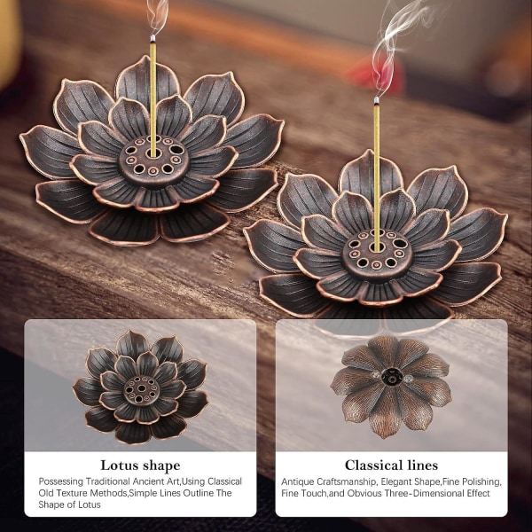 Lotus rökelsehållare i mässing - set om 2, 6-hålsdesign med askuppsamlare, sticka rökelsebrännare