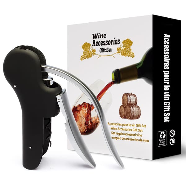 Vinkorkskruvöppnare, manuell vertikal design, elegant presentförpackning, svart