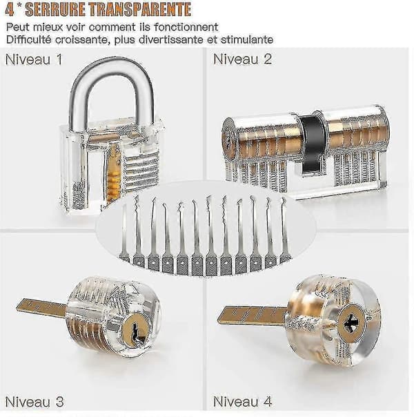 Lock Picking Set, 25-piece Lock Picking Set, Practice Tools with 3 Transparent Locks