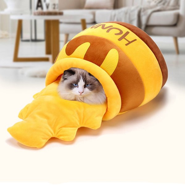 Kissan luolasänky lämmin pehmeä irrotettava tyyny hunajaruukun muotoinen söpö lemmikin sänky talo pennulle