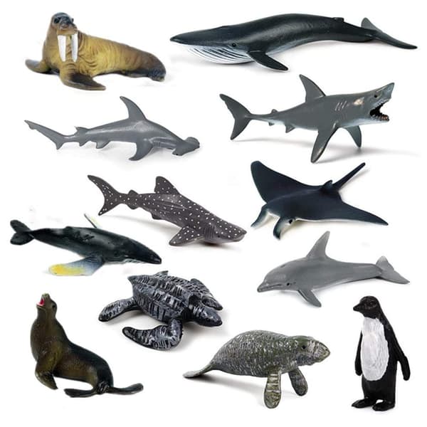 12 stk/sett Simulerte Havdyr Figurer Plast Marine Badeleker Modeller Barn Pedagogisk Leke