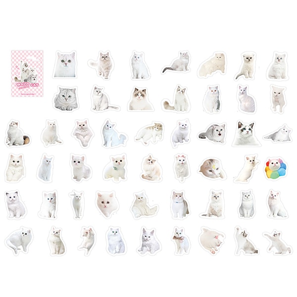 50 kpl Realistisia kissatarroja DIY Helppo liittää Scrapbooks-tarroja kalentereihin Suunnittelijat Lehdet Pieni valkoinen kissa