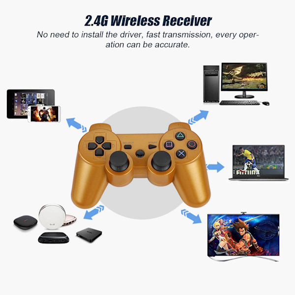 Trådløs Bluetooth Gamepad Spillkontroller Fullfunksjons Spillhåndtak For PS3 (Gul)