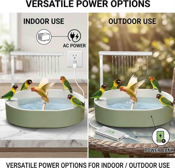 Fuglebad – Fuglekar og automatisk bruser til papegøjer, parakitter, conures, finker og undulater.