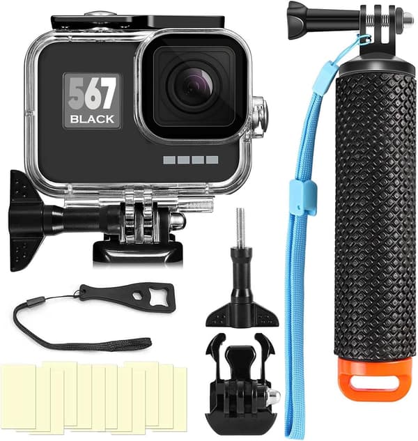 Compatible with Go Pro 9-13 Waterproof Housing Case Protective Underwater Diving Case with Camera Handle Mount Accessory Kit (Black)