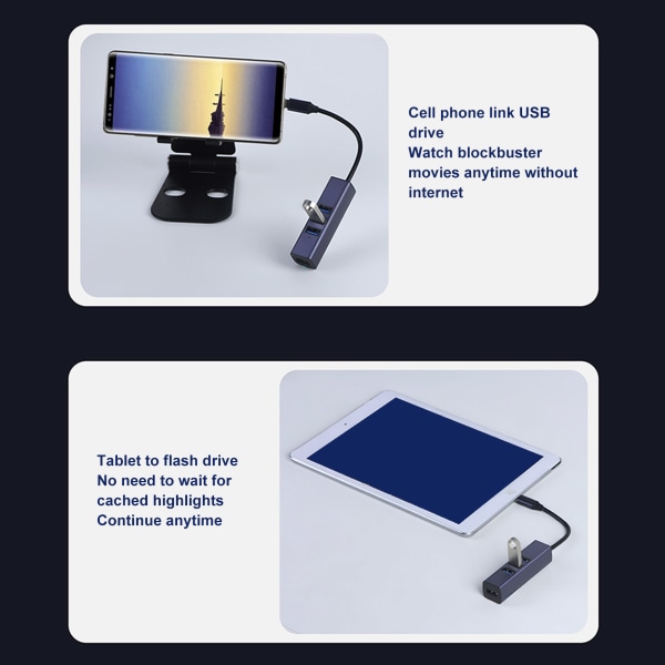 4 i 1 USB C Hub RJ45 Gigabit Ethernet Port 3 USB Porter USB C til Ethernet Adapter med Oppbevaringshull for Bærbare Datamaskiner Nettbrett