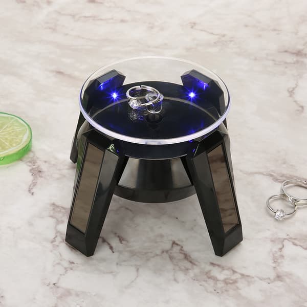 Solar 360 Grader Roterende Drejeskive Ur Telefon Smykker Display Stand LED Lys (Sort)