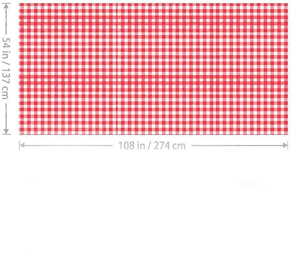 Plastrutig duk | 1-pack - 54 tum bred x 108 tum lång | Röd och vit picknick engångsduk | Rektangulär ginghamduk för B
