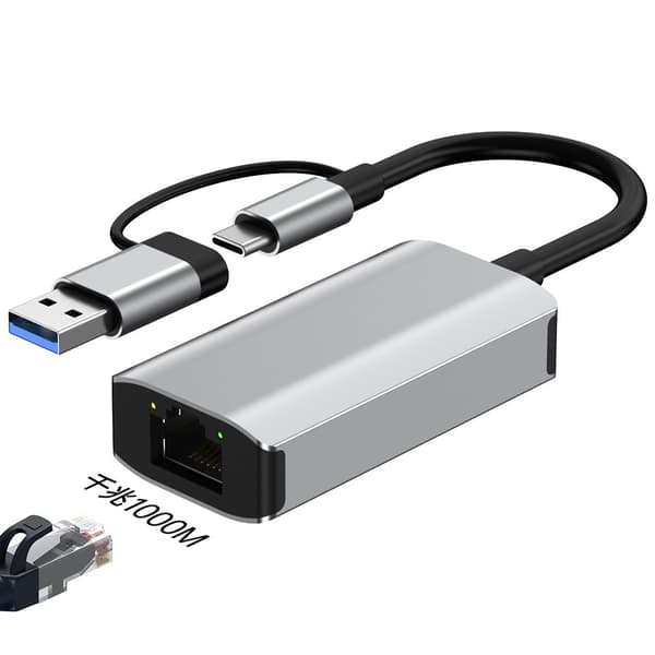 RJ45 Ethernet-kabeladapter, Ethernet USB/Type-C til Gigabit Ethernet-kort, driverløs.