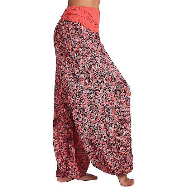 Trykte kvinners Aladdin Gypsy Hippie vide ben Yoga bukser 3XL rød