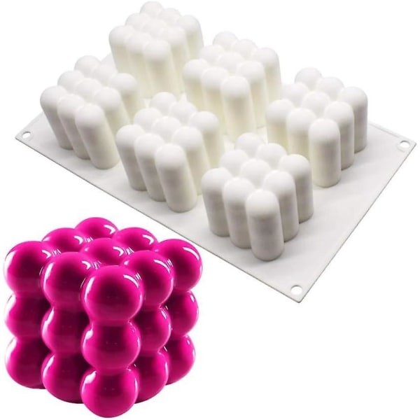 3D håndlaget DIY silikon kakeform - 6 hull magisk kube, hvit