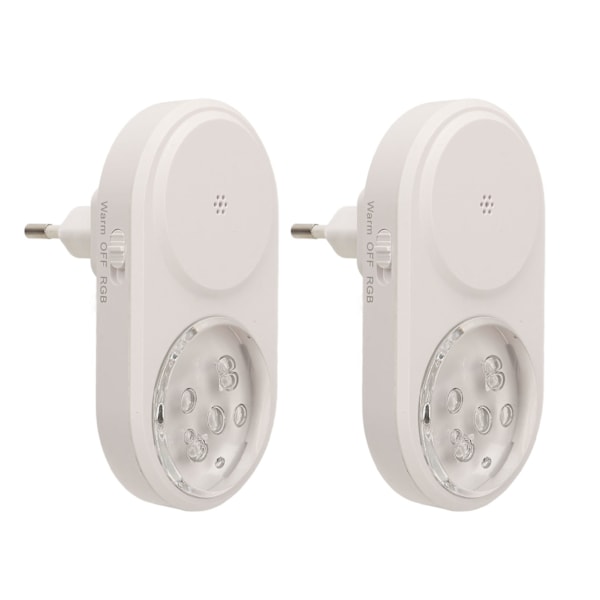 2 stk. Plug-in Natlampe LED RGB Varm Hvid Tilstand 55 Lumen Sød Børnelampe til Soveværelse EU Stik 100‑240V